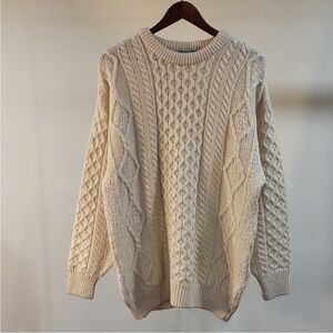 100% Wool Fisherman Crewneck Sweater Made in Ireland by Shrewsbury Knitwear